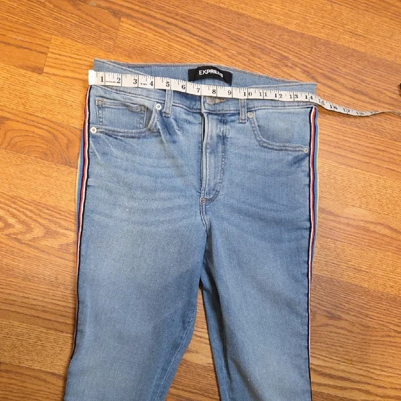 Express Blue Ankle Cropped Jeans with Subtle Stripe SZ 6R - Picture 4 of 7